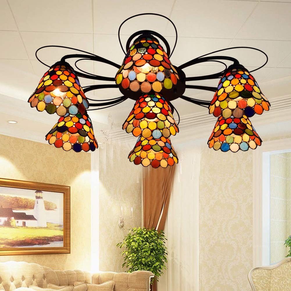 Amazon.com: XYIANG Tiffany Lamp 7 Multihead Ceiling Light Dining